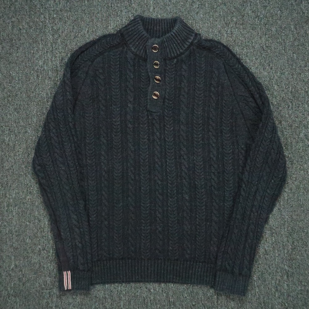 Carbon 2 Cobalt Sweater Men Medium‎ Blue Wool Cable Knit Fishreman Heavyweight